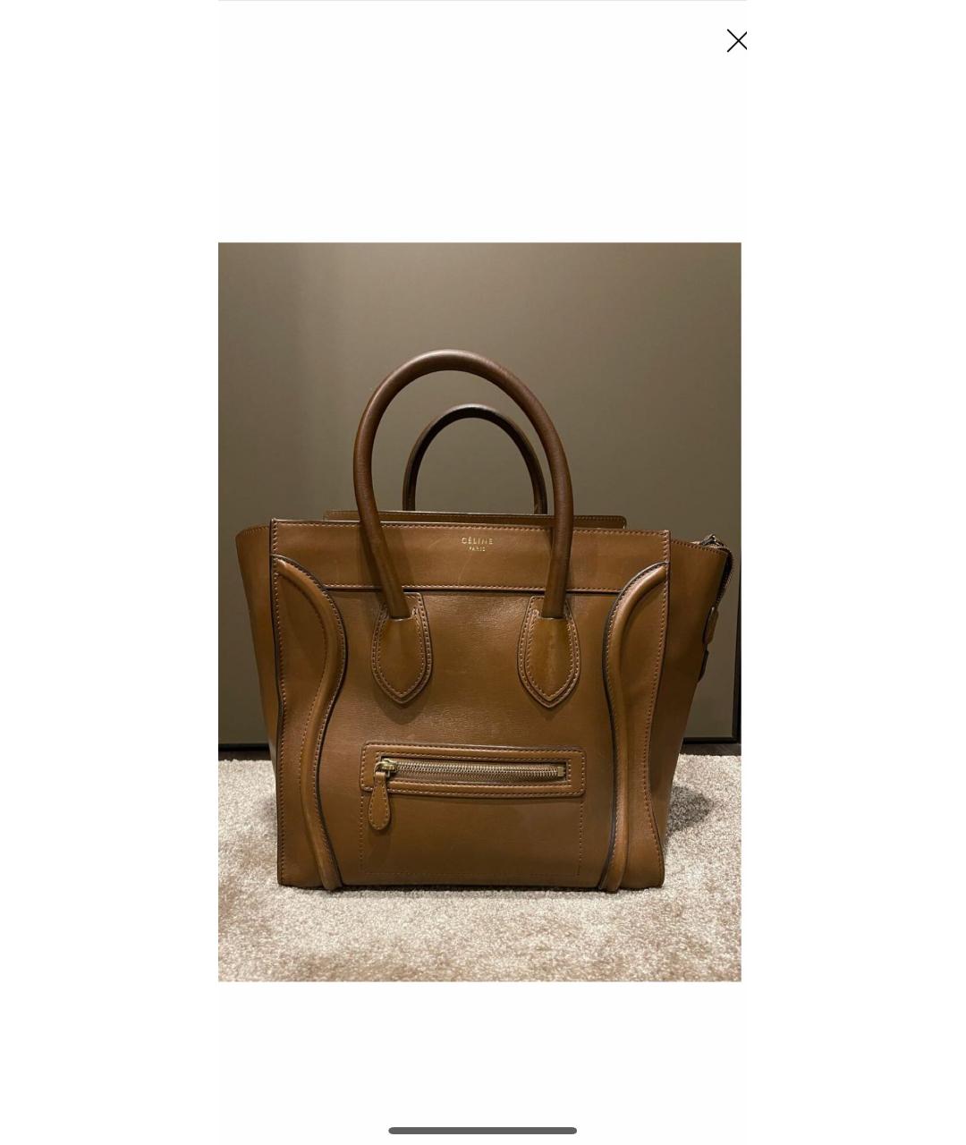 CELINE Коричневая кожаная сумка с короткими ручками, фото 3