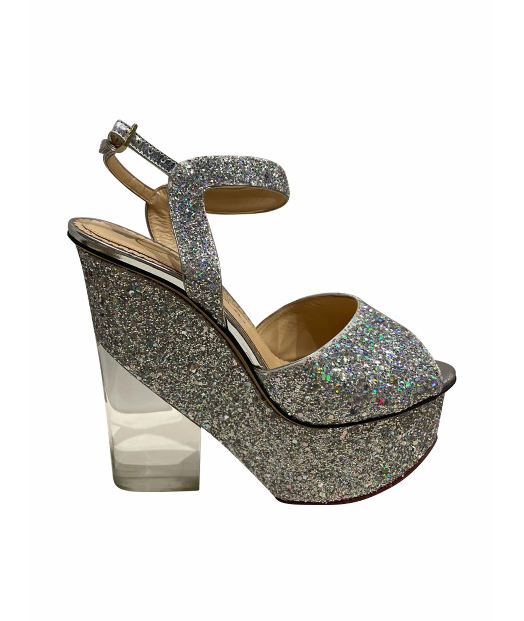 CHARLOTTE OLYMPIA Серебряные кожаные босоножки, фото 6