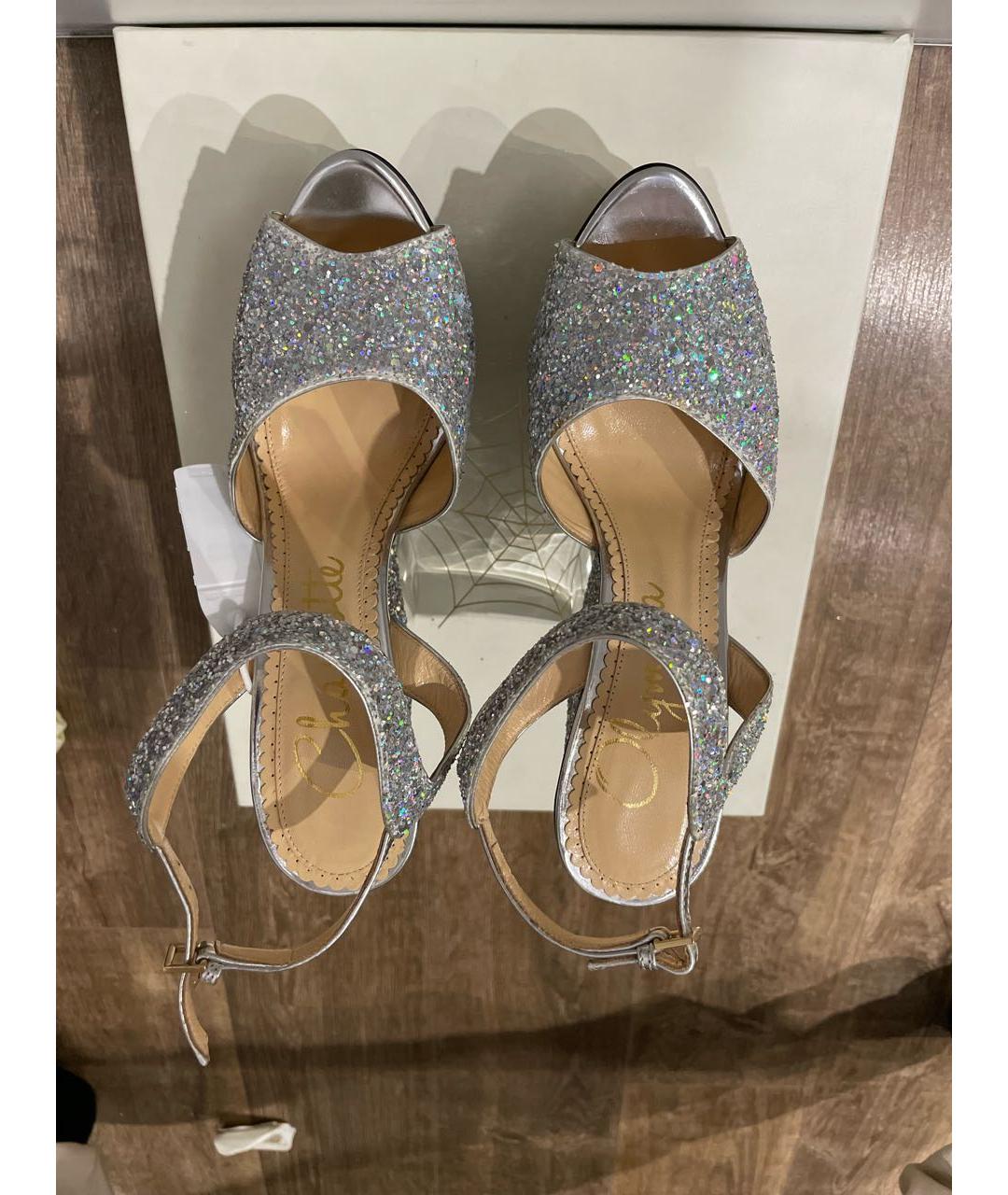 CHARLOTTE OLYMPIA Серебряные кожаные босоножки, фото 3