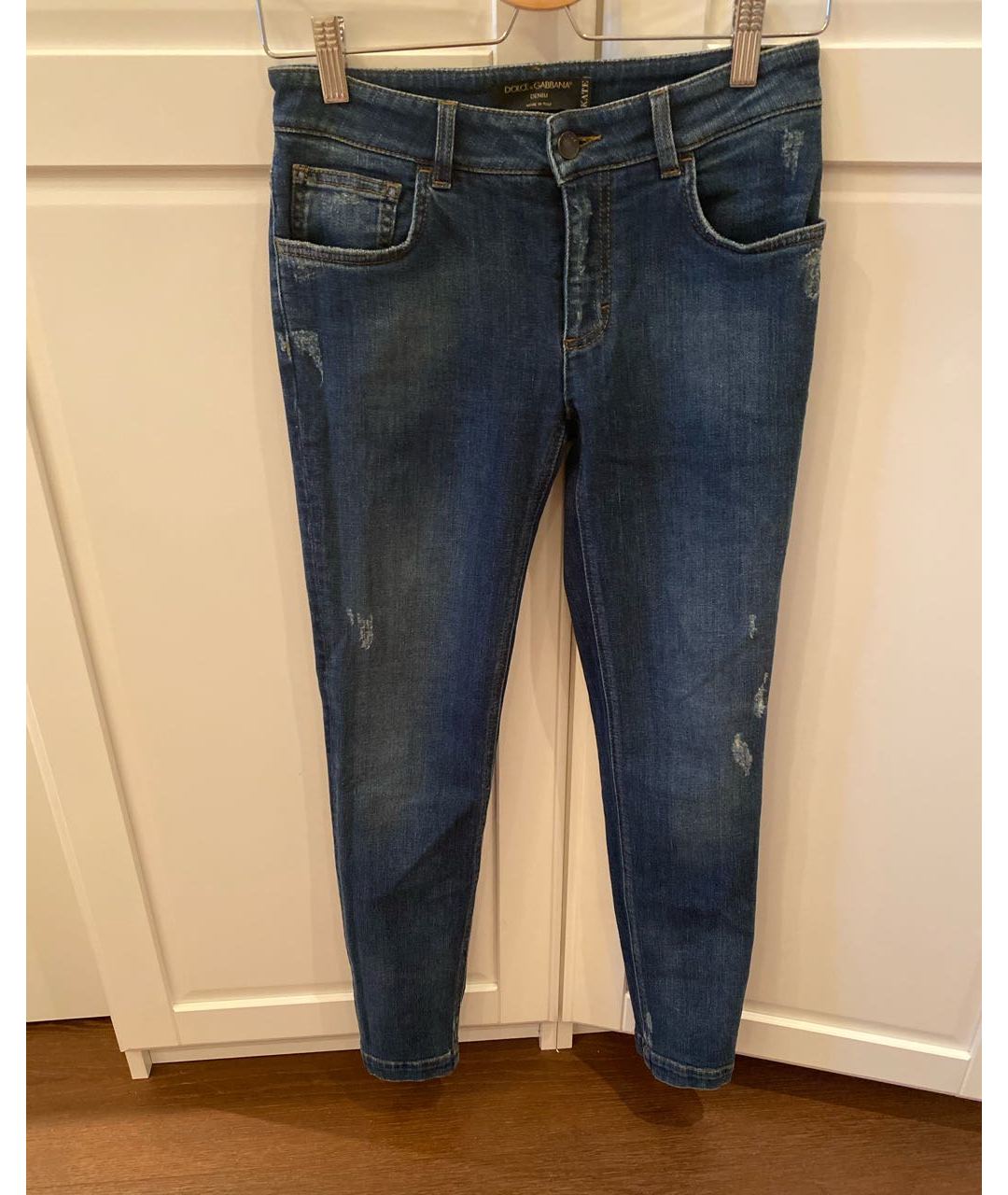 DOLCE&GABBANA Темно-синие хлопковые прямые джинсы, фото 8