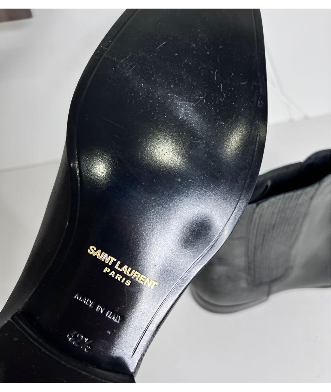 SAINT LAURENT Черные кожаные высокие ботинки, фото 4