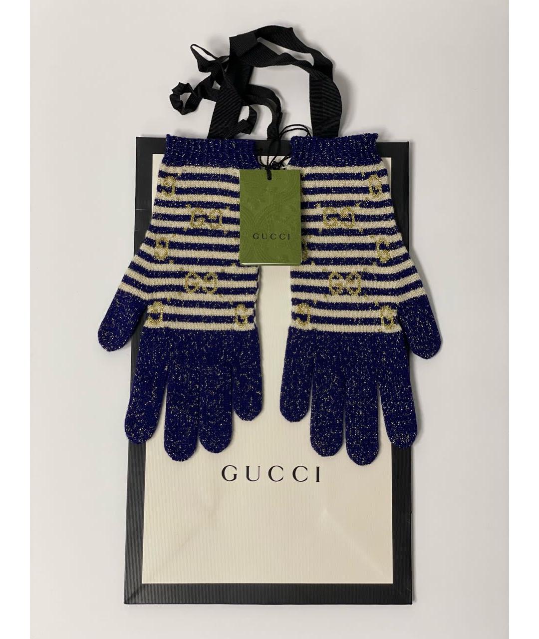 GUCCI Темно-синие шерстяные перчатки, фото 2
