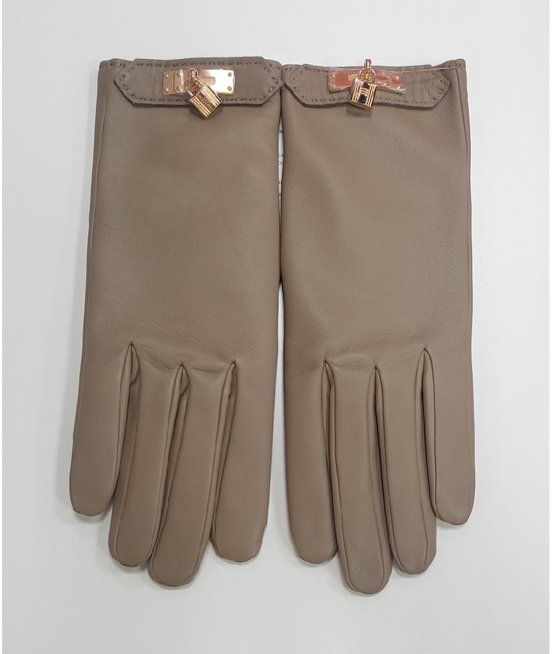 HERMES PRE-OWNED Бежевые кожаные перчатки, фото 7