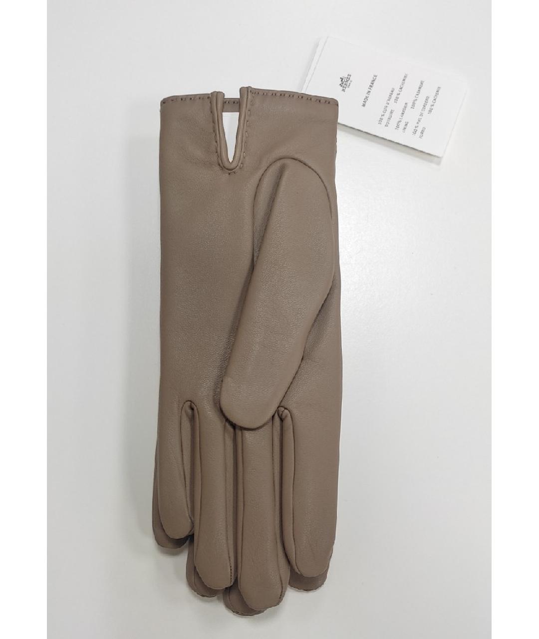 HERMES PRE-OWNED Бежевые кожаные перчатки, фото 3