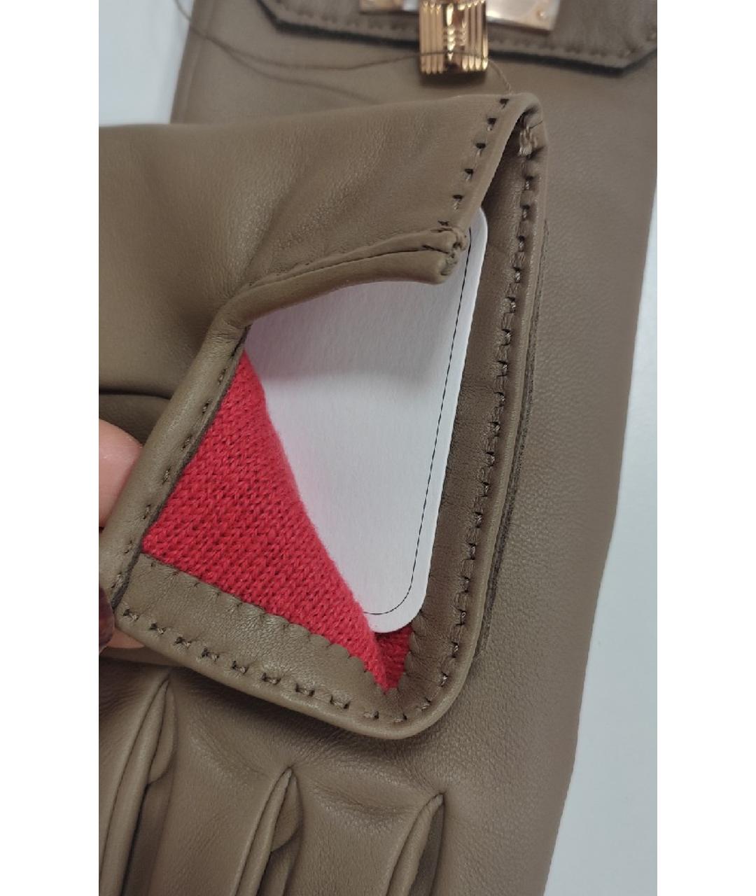 HERMES PRE-OWNED Бежевые кожаные перчатки, фото 4
