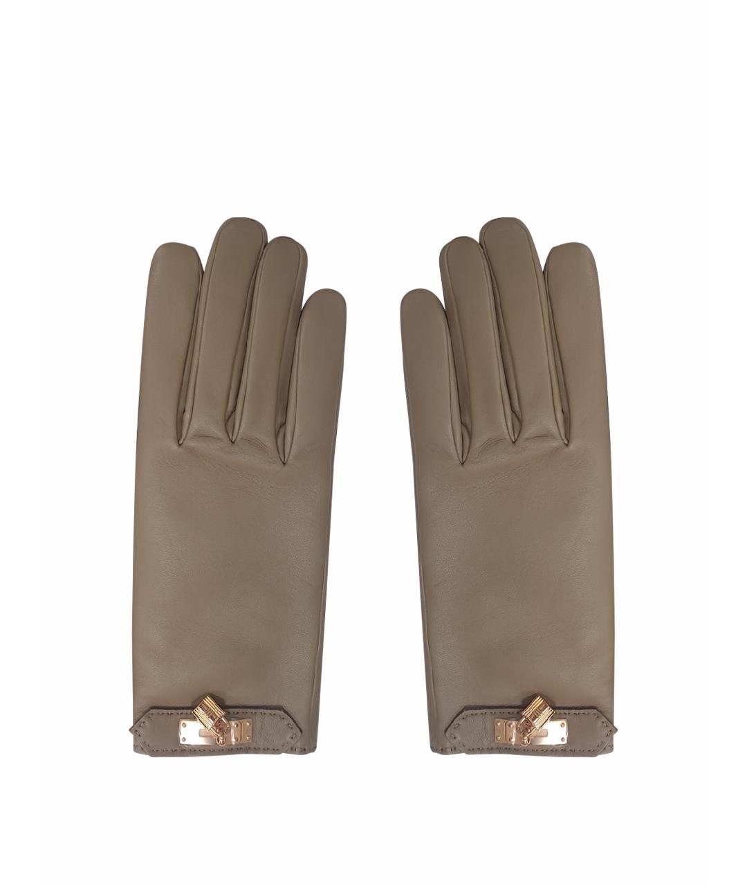 HERMES PRE-OWNED Бежевые кожаные перчатки, фото 1