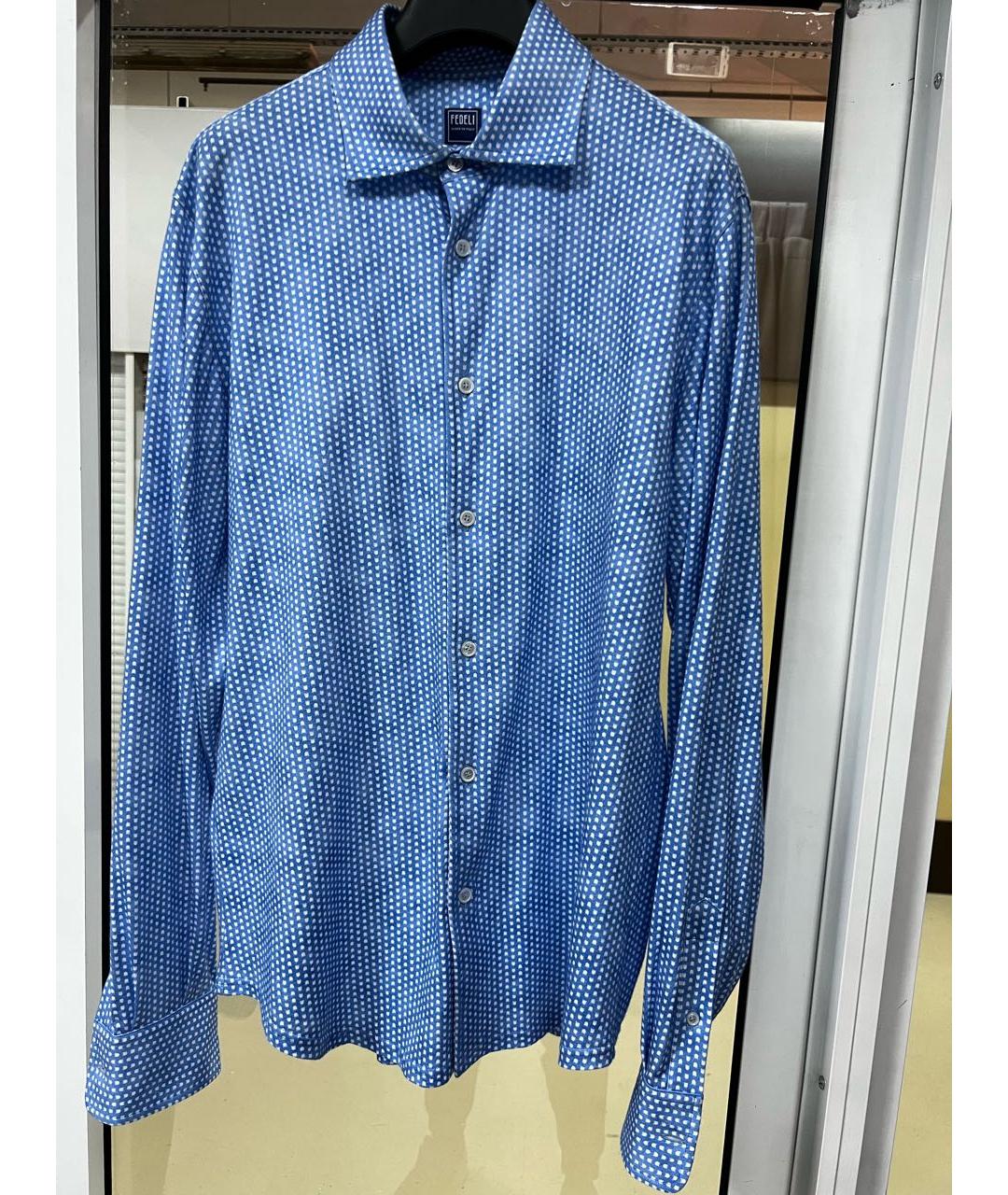 FEDELI Голубая хлопковая кэжуал рубашка, фото 5