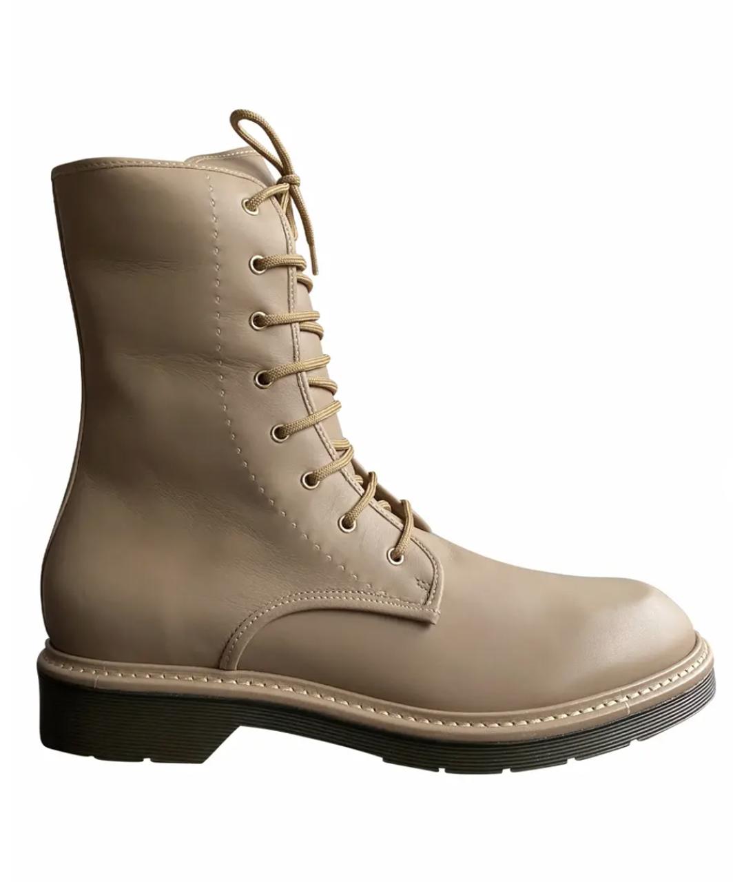 MAX MARA Бежевые кожаные ботинки, фото 1