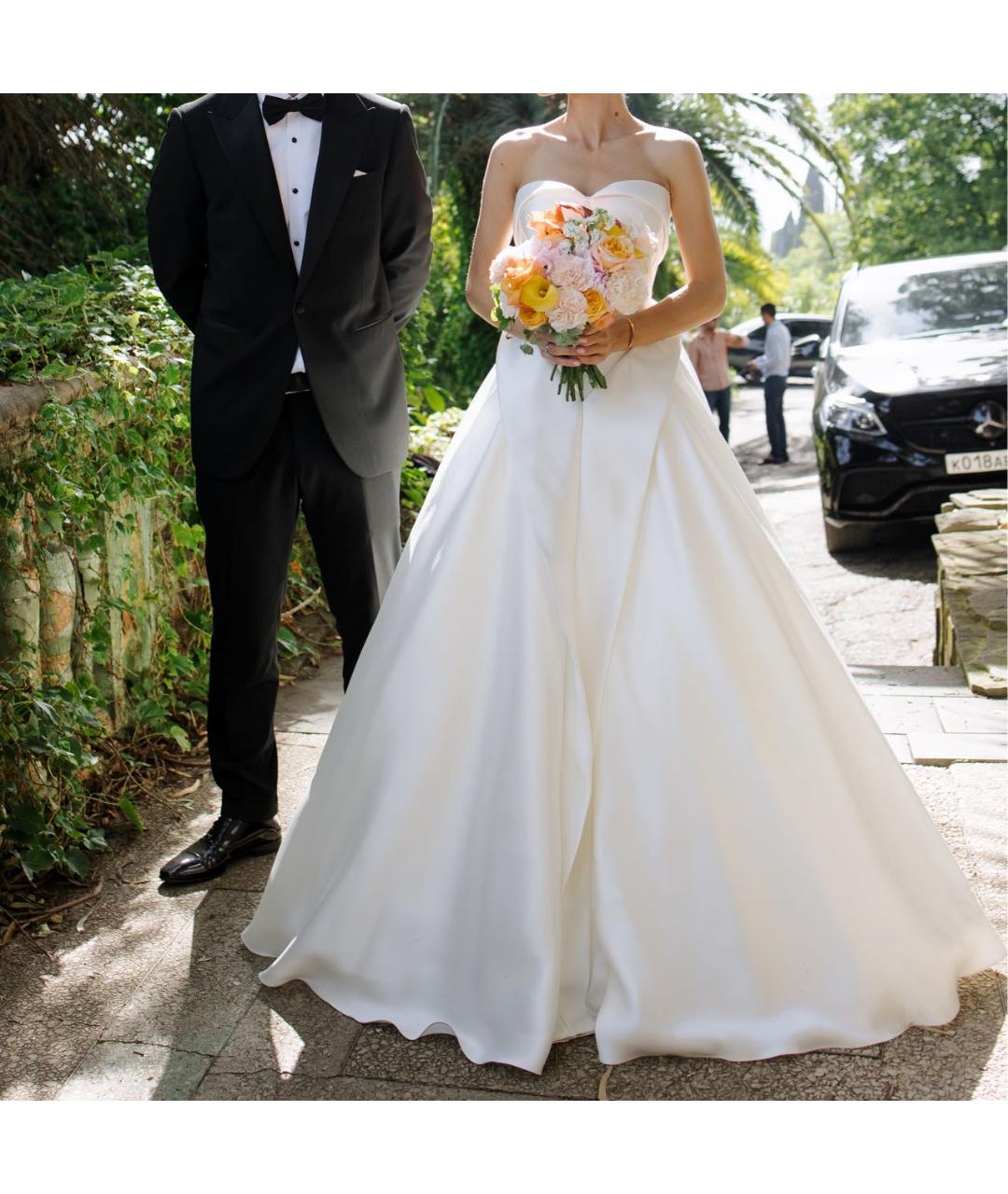 ZAC POSEN Белое атласное свадебное платье, фото 5