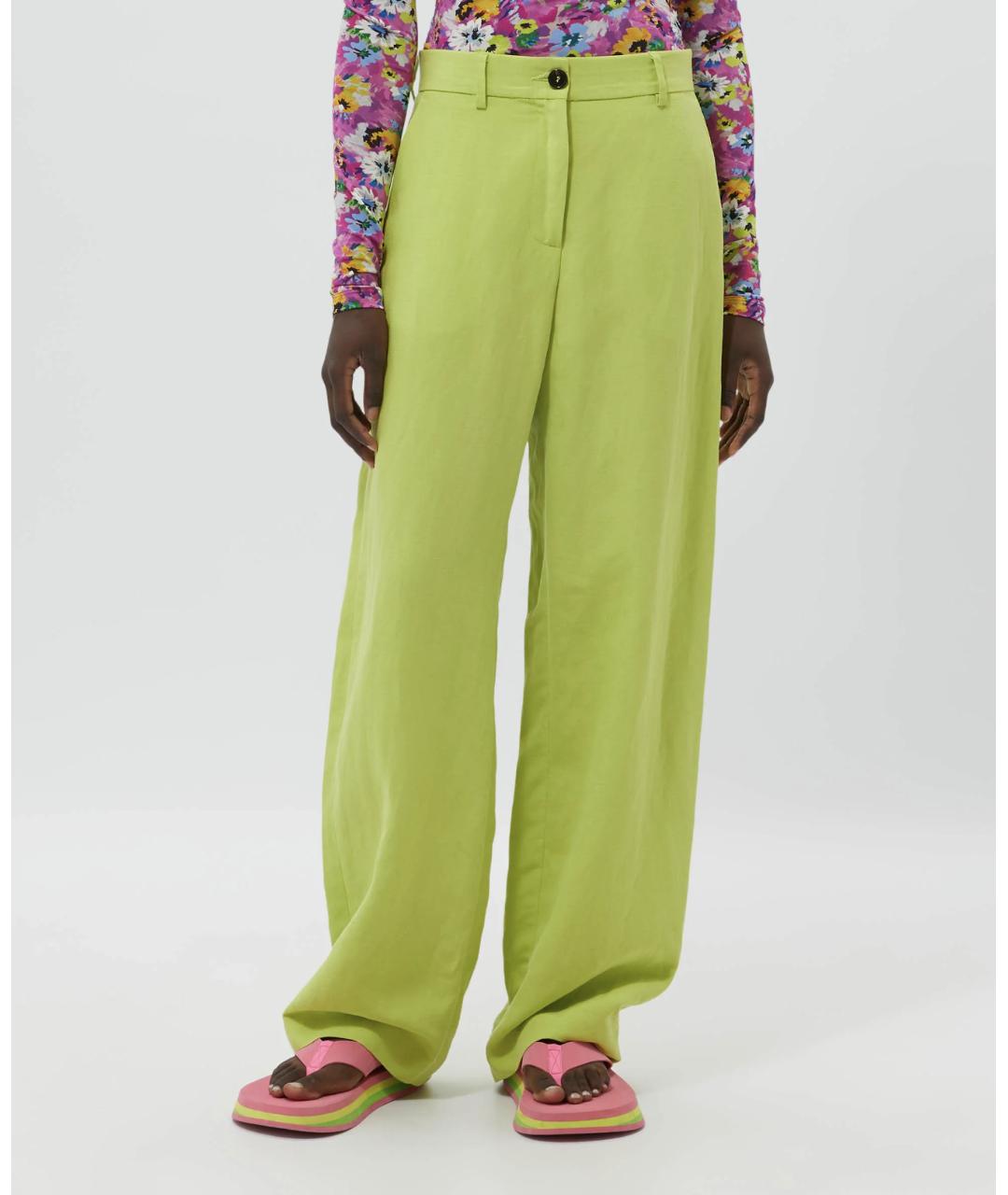 MSGM Салатовые льняные брюки широкие, фото 2
