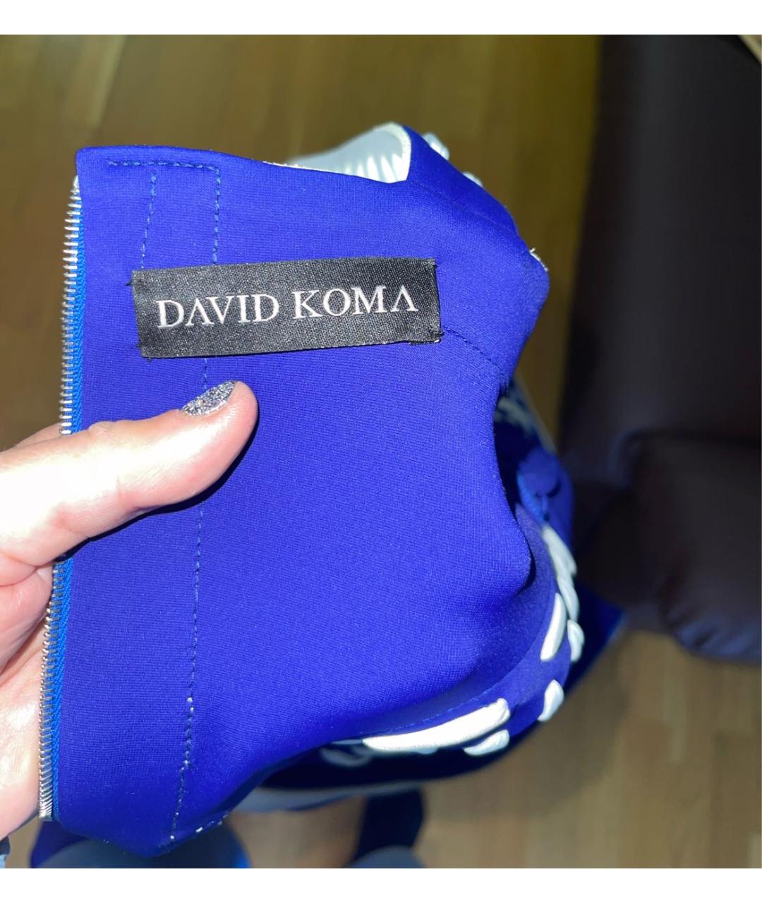 DAVID KOMA Синее вискозное коктейльное платье, фото 7
