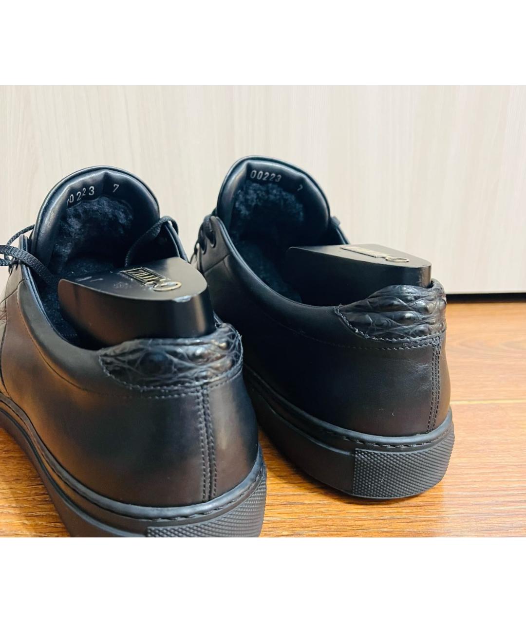 ZILLI Черные низкие кроссовки / кеды из экзотической кожи, фото 6