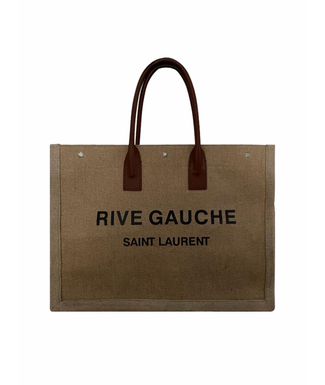 SAINT LAURENT Бежевая льняная сумка тоут Rive Gauche для женщин ...