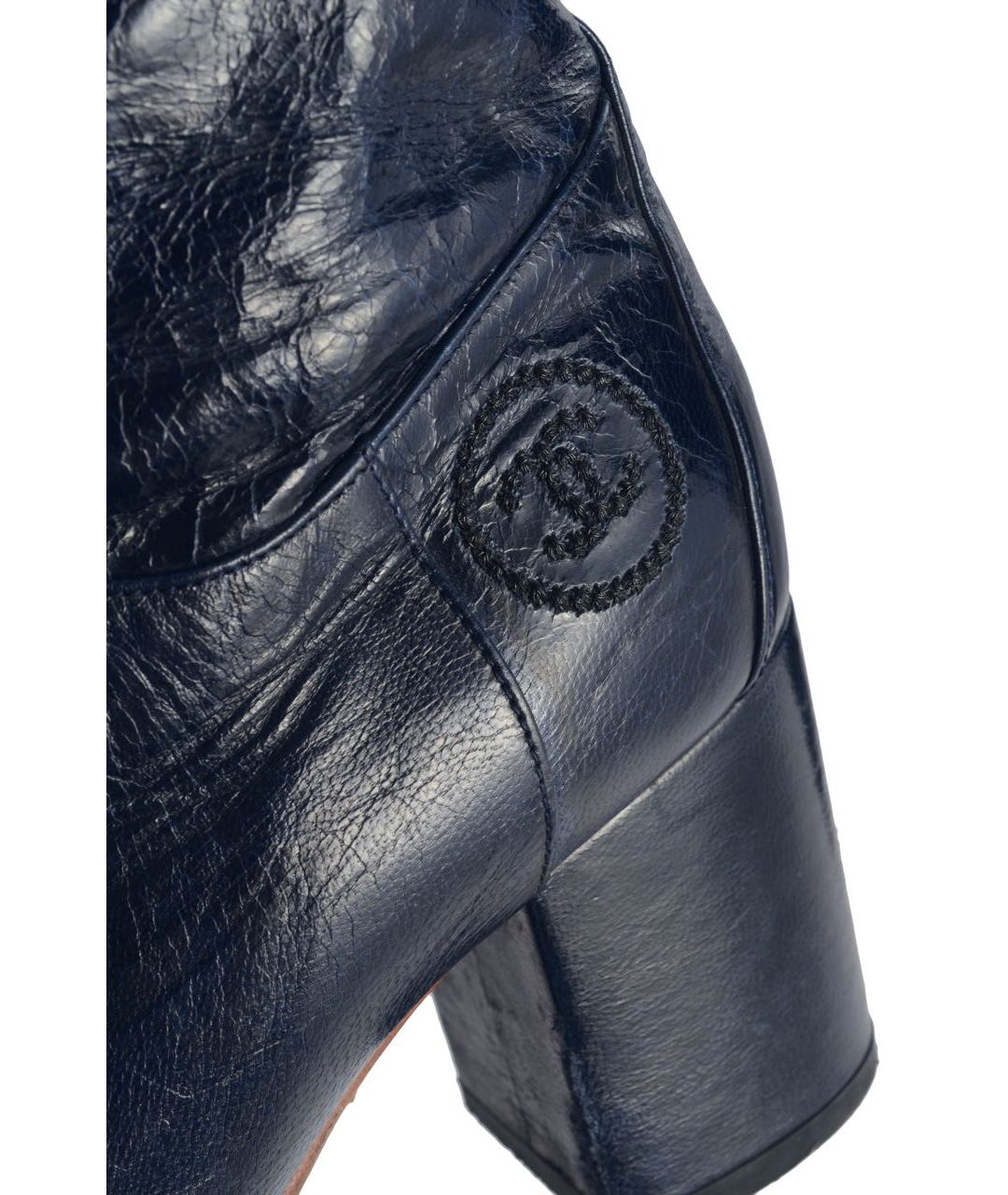 CHANEL PRE-OWNED Темно-синие кожаные сапоги, фото 3