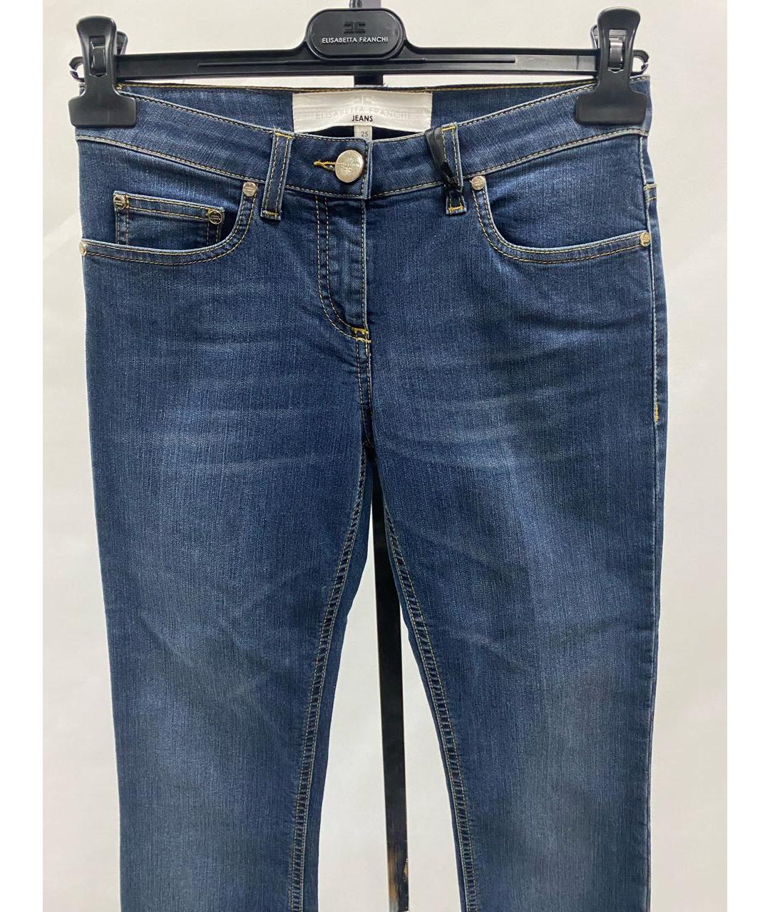 ELISABETTA FRANCHI Синие хлопко-полиэстеровые джинсы клеш, фото 3