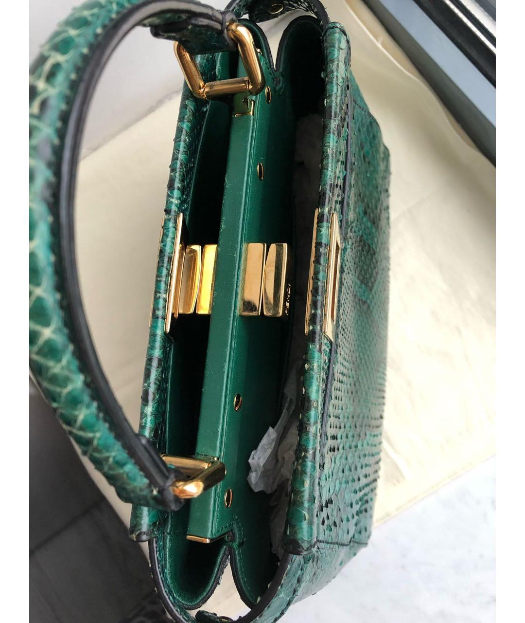 FENDI Зеленая сумка с короткими ручками из экзотической кожи, фото 6