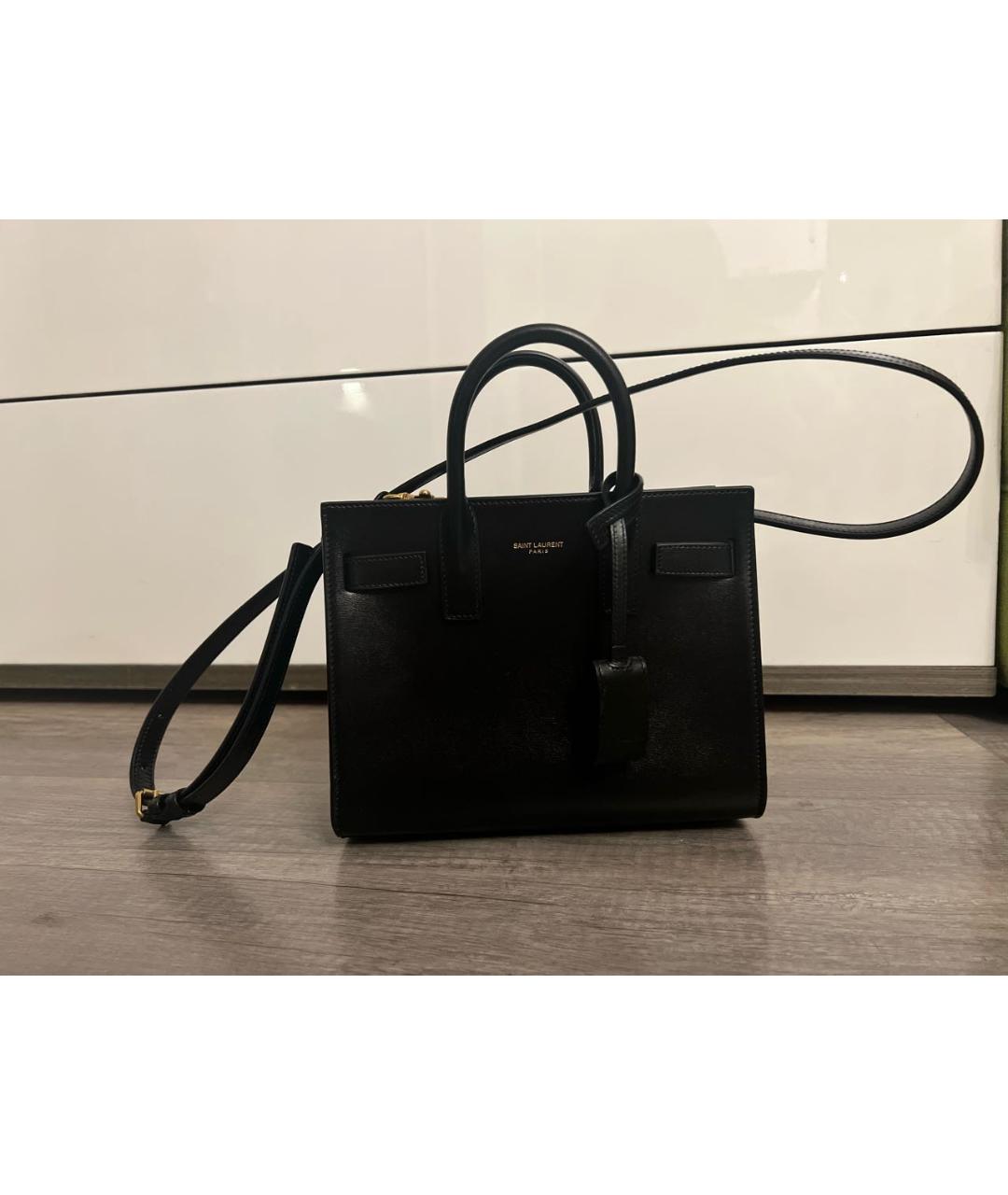 SAINT LAURENT Черная кожаная сумка тоут, фото 3