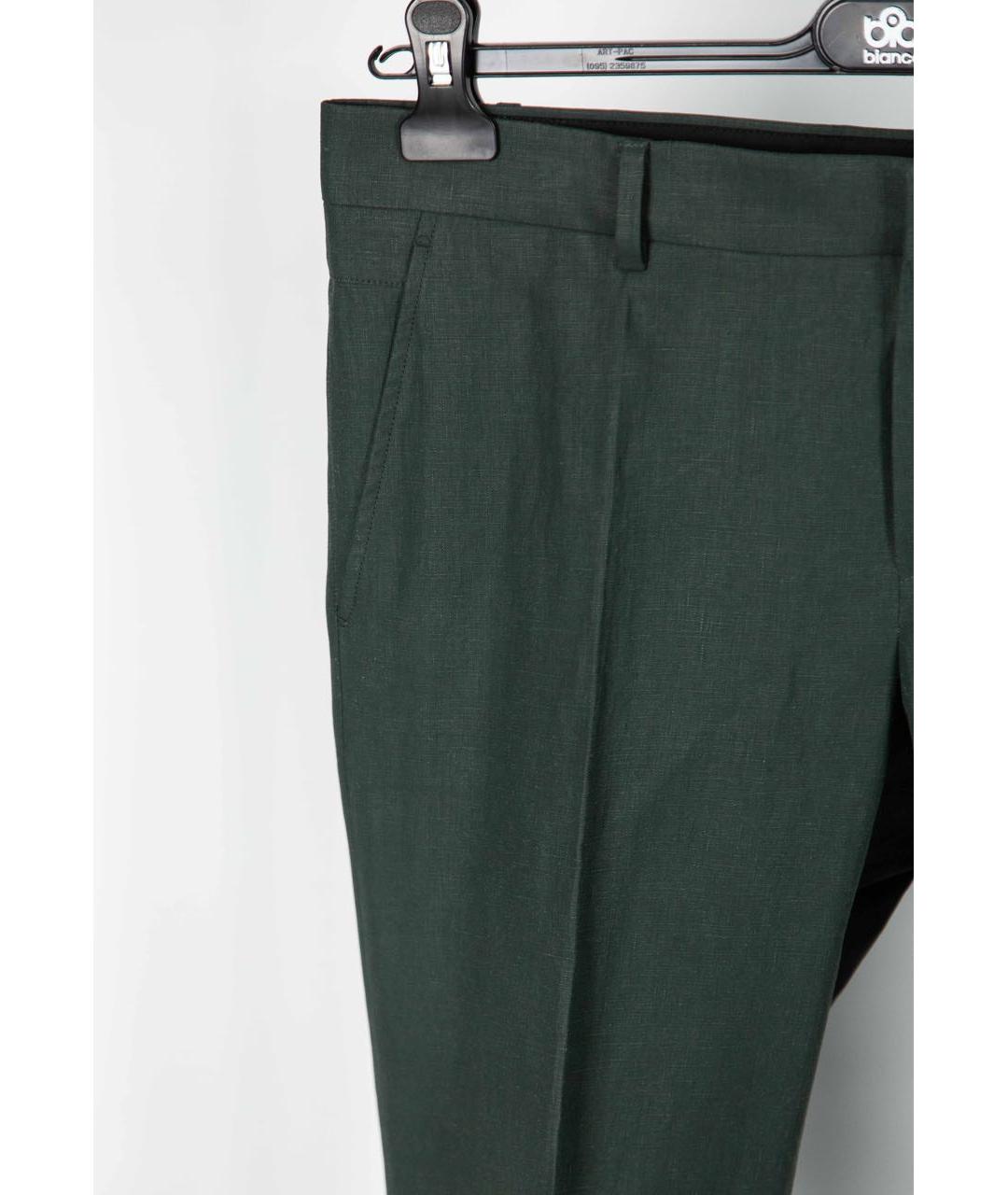 HERMES Зеленые льняные брюки чинос, фото 2