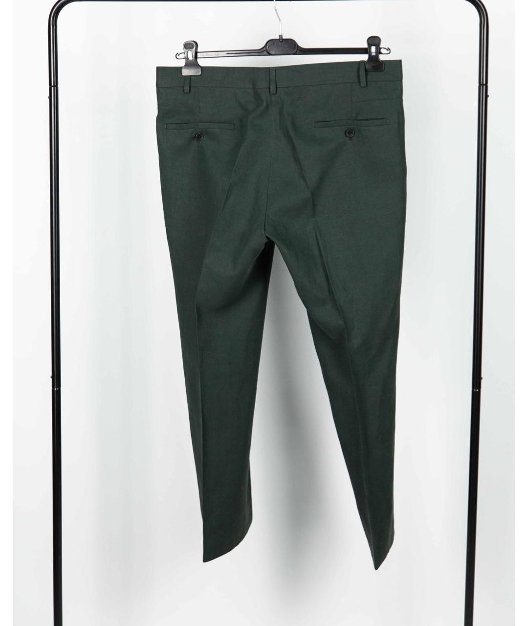 HERMES Зеленые льняные брюки чинос, фото 5