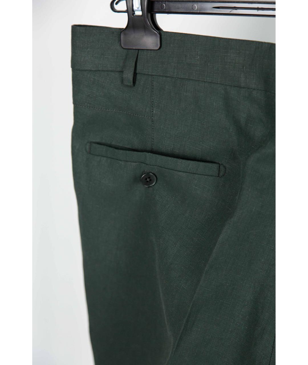 HERMES Зеленые льняные брюки чинос, фото 6