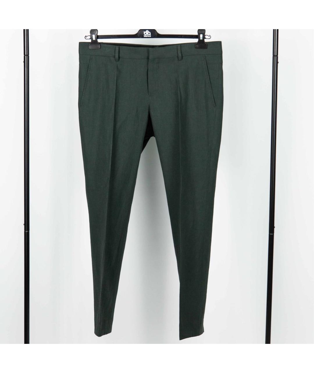 HERMES Зеленые льняные брюки чинос, фото 7