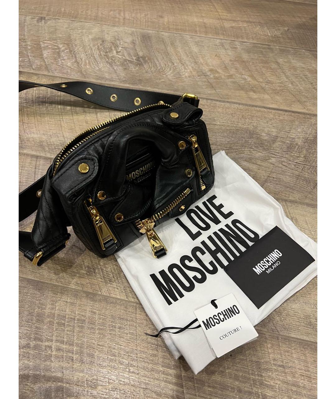 LOVE MOSCHINO Черная кожаная поясная сумка, фото 4