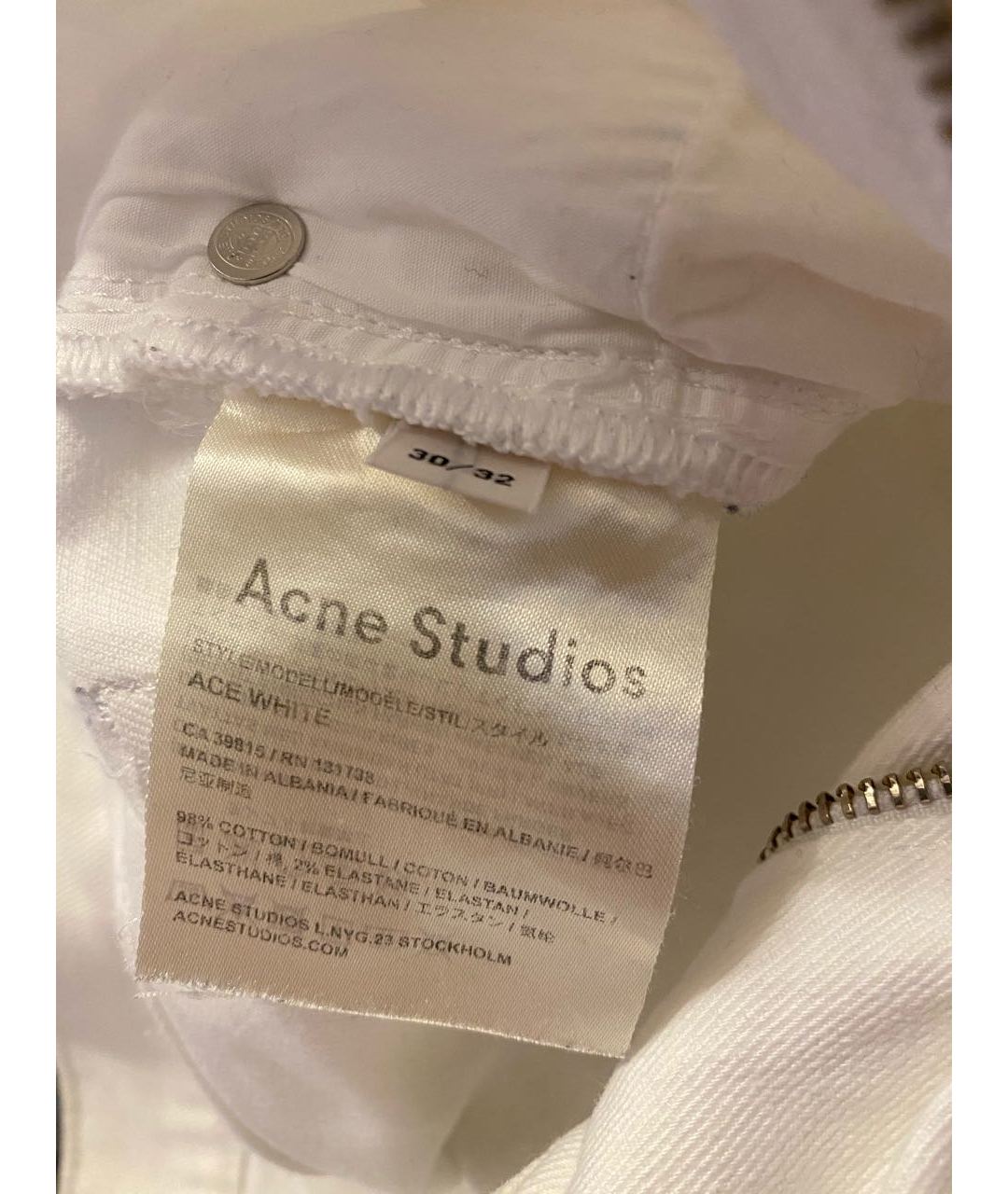 ACNE STUDIOS Белые хлопко-эластановые джинсы, фото 3