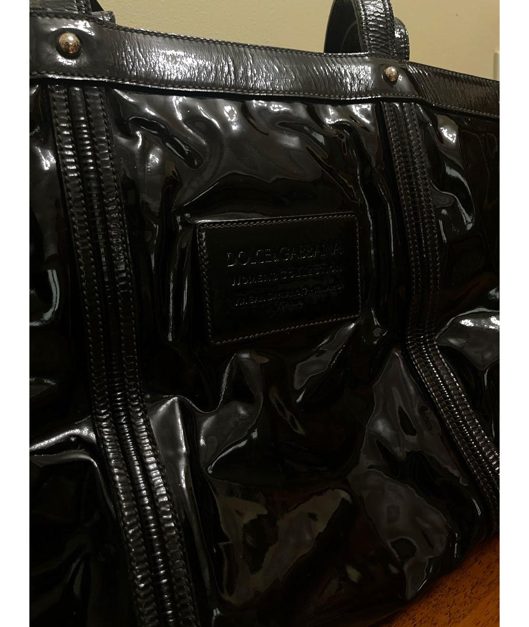 DOLCE&GABBANA Черная пляжная сумка из лакированной кожи, фото 2