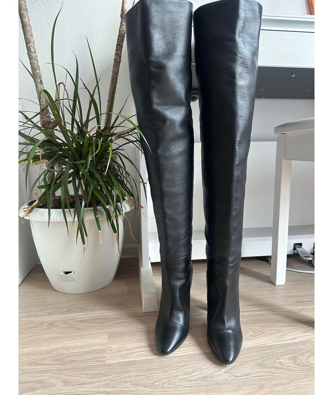 SAINT LAURENT Черные кожаные ботфорты, фото 6