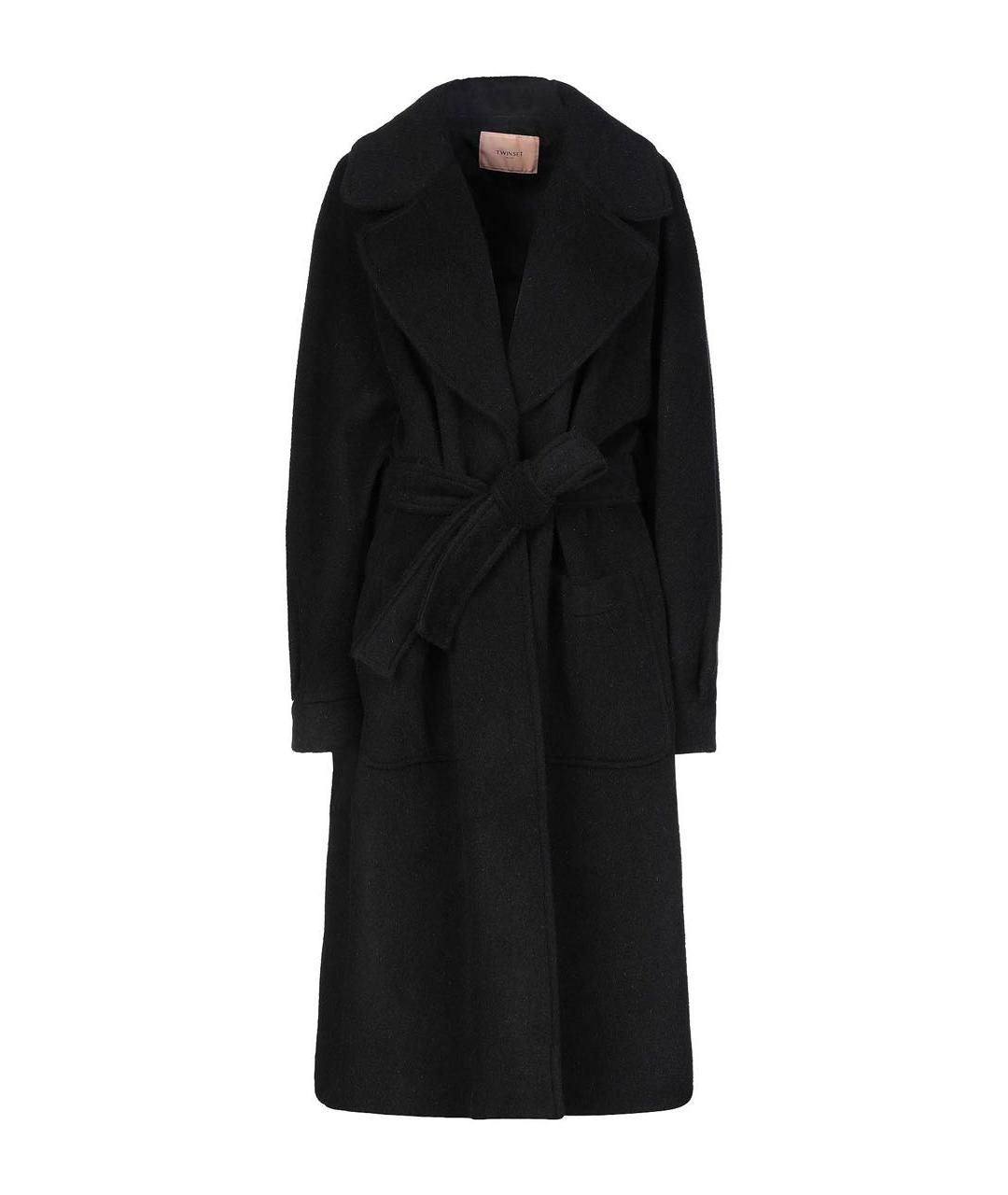 TWIN-SET Черное шерстяное пальто, фото 1