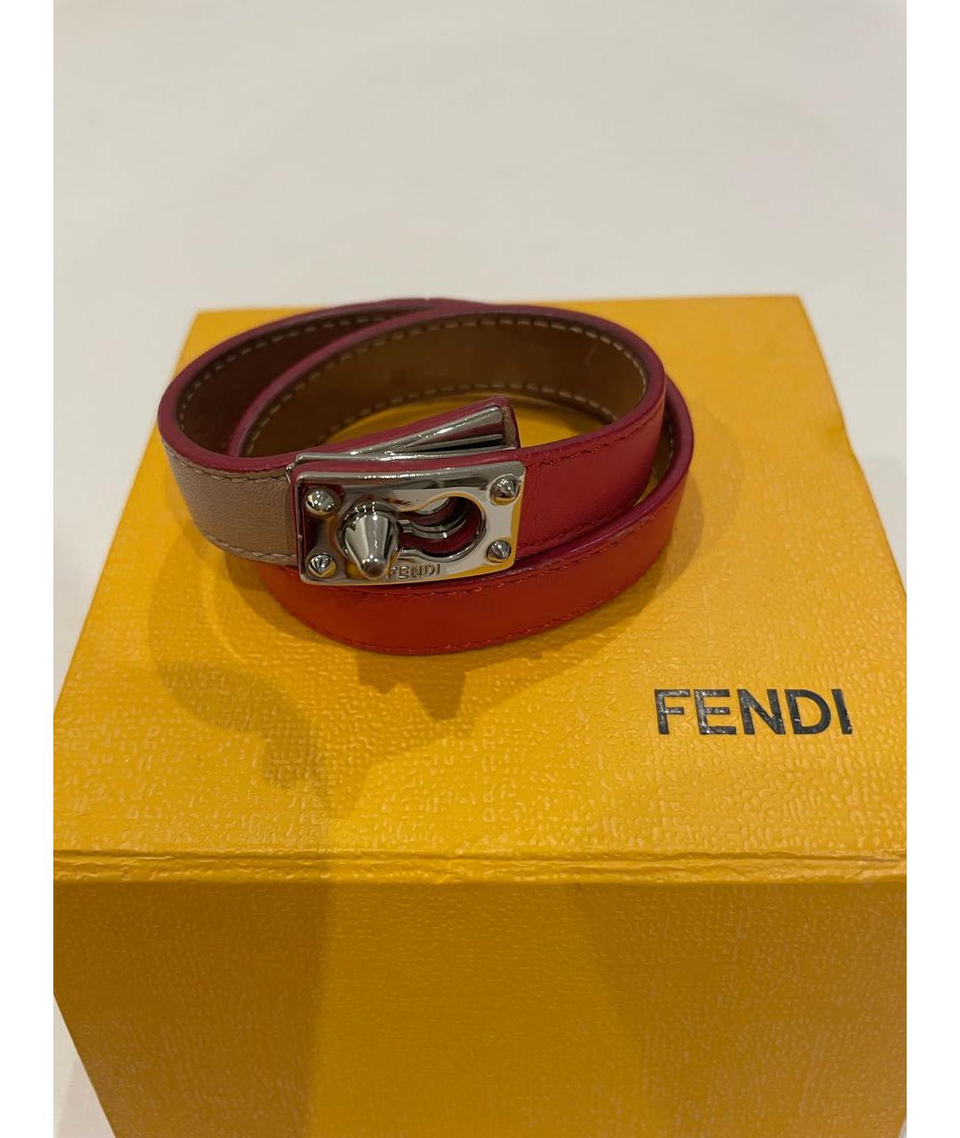 FENDI Красный кожаный браслет, фото 5