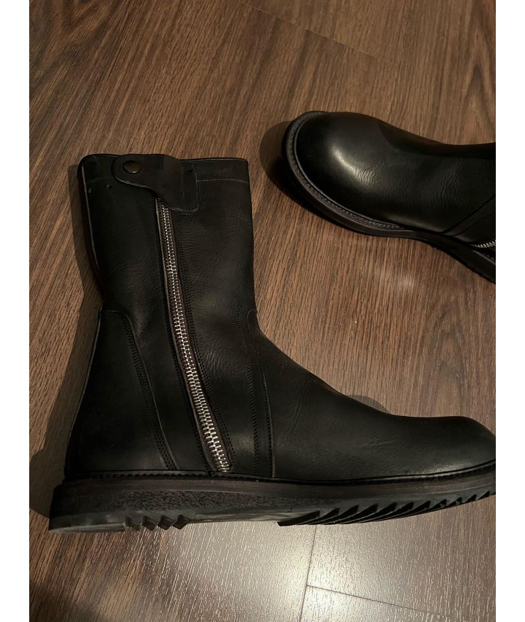 RICK OWENS Антрацитовые кожаные высокие ботинки, фото 5
