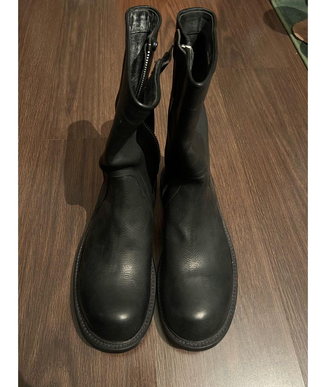 RICK OWENS Антрацитовые кожаные высокие ботинки, фото 2