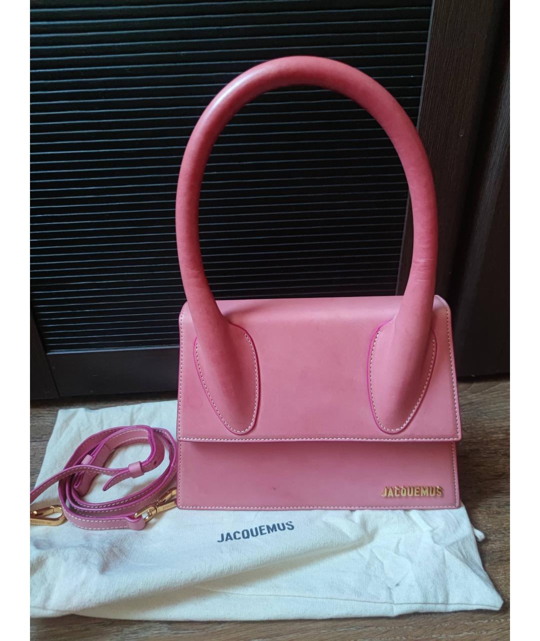 JACQUEMUS Розовая кожаная сумка с короткими ручками, фото 2
