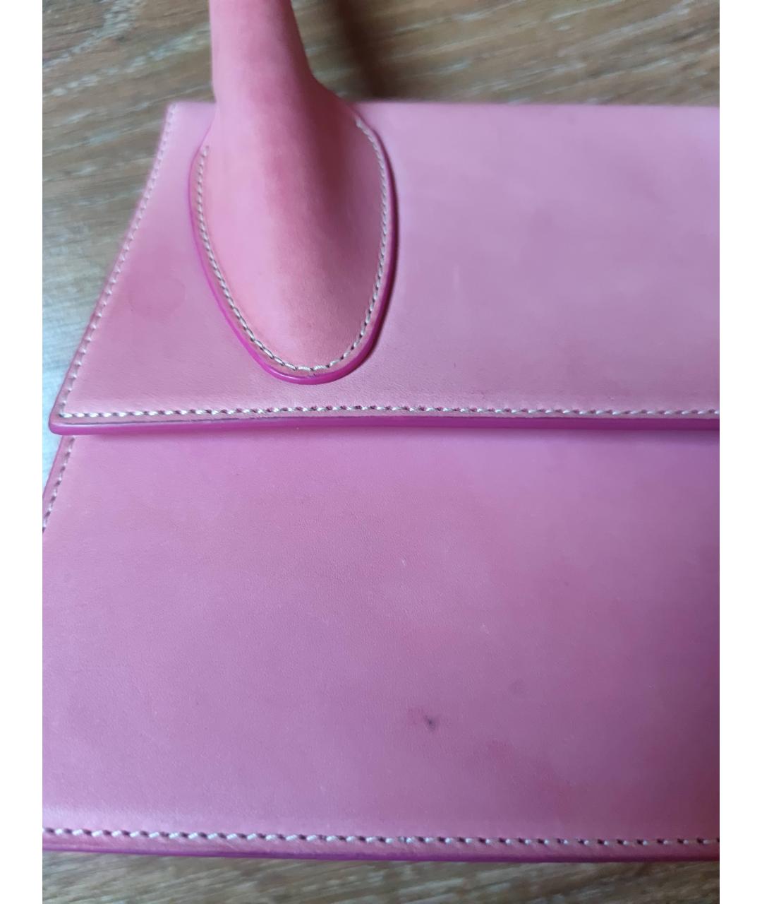 JACQUEMUS Розовая кожаная сумка с короткими ручками, фото 4