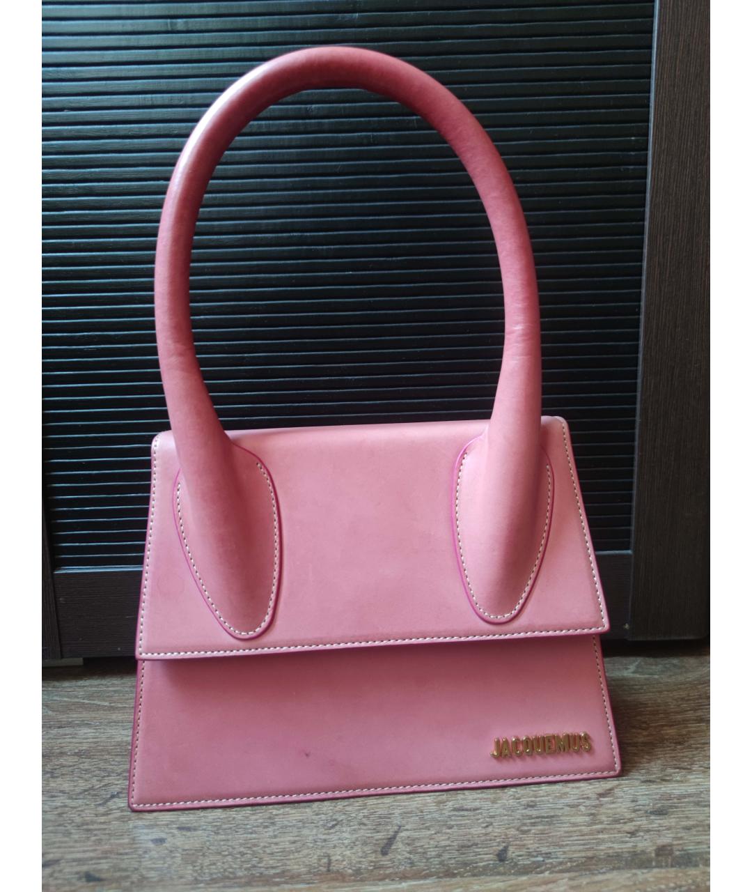 JACQUEMUS Розовая кожаная сумка с короткими ручками, фото 10