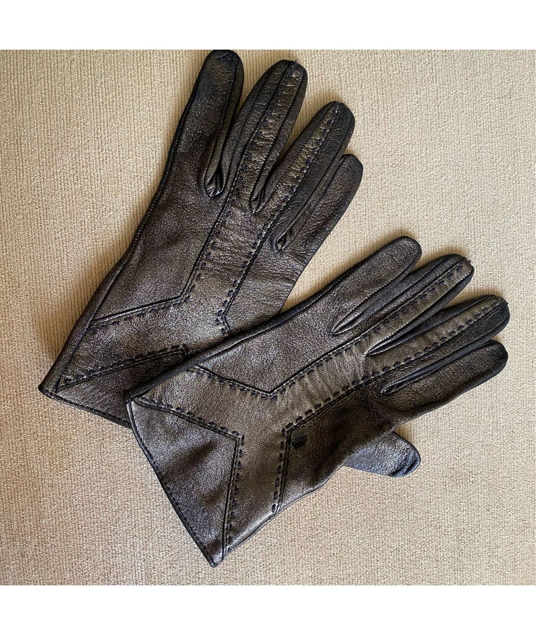 YVES SAINT LAURENT VINTAGE Хаки кожаные перчатки, фото 5