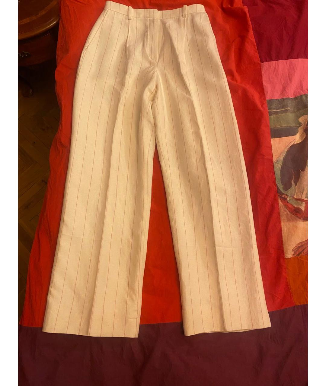 HERMES Белые льняные брюки широкие, фото 5