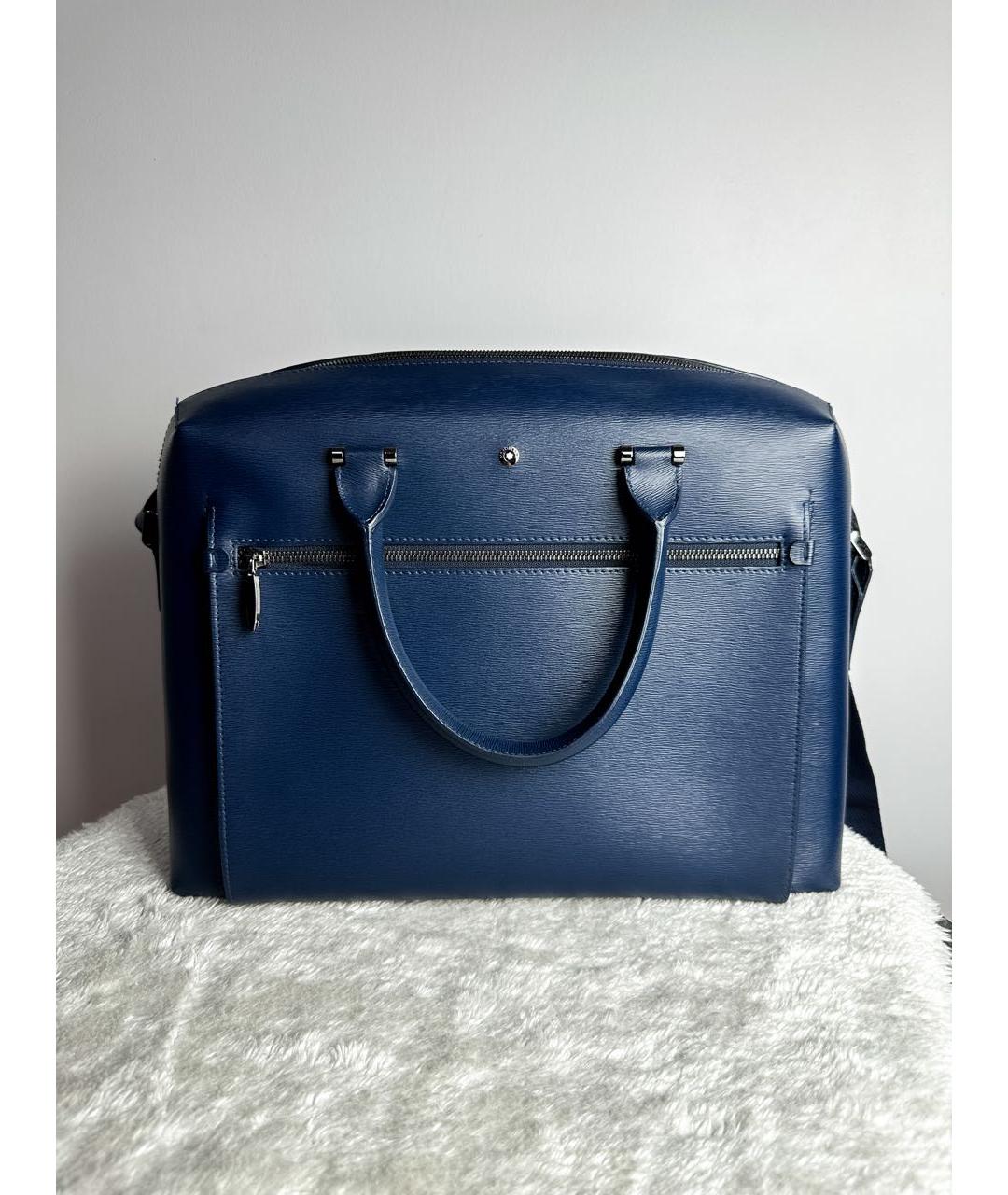 MONTBLANC Синий кожаный портфель, фото 7