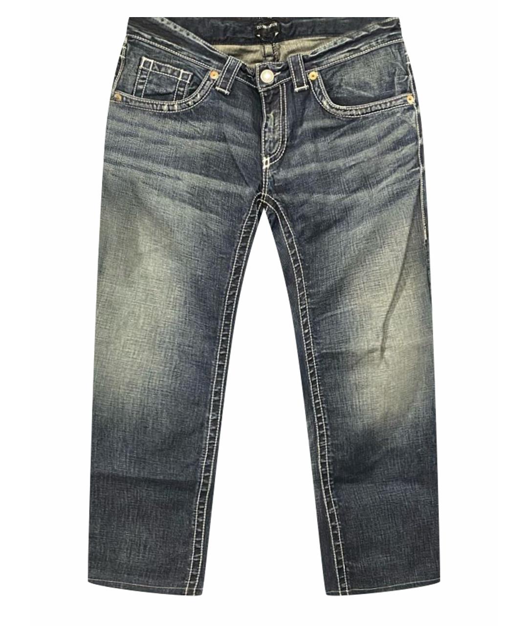 EMPORIO ARMANI Темно-синие хлопковые прямые джинсы, фото 1