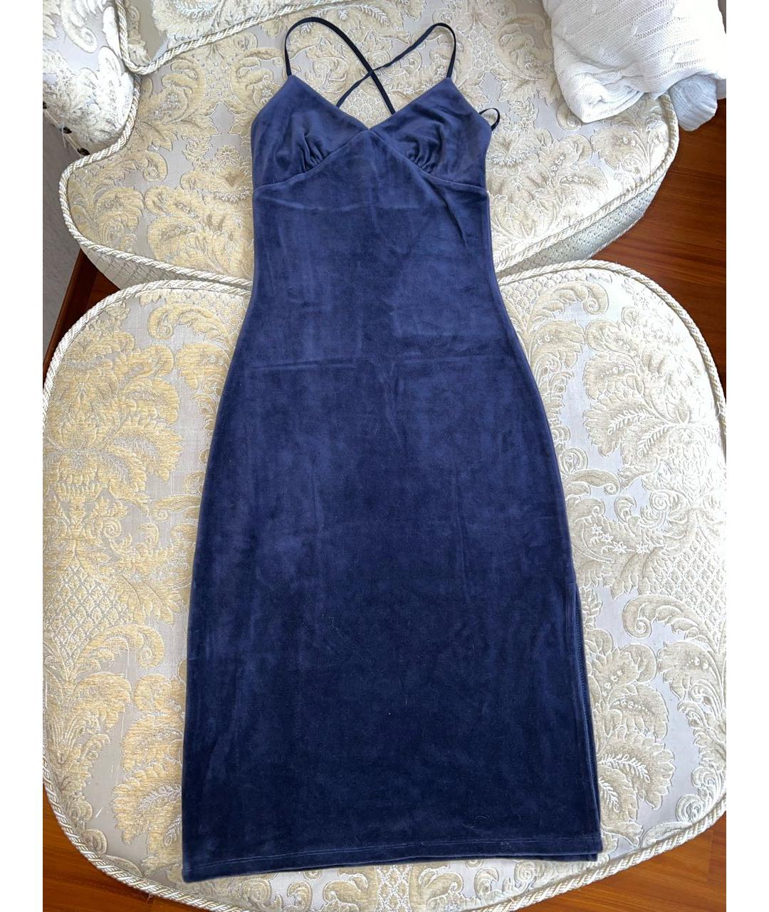 JUICY COUTURE Темно-синее бархатное повседневное платье, фото 5