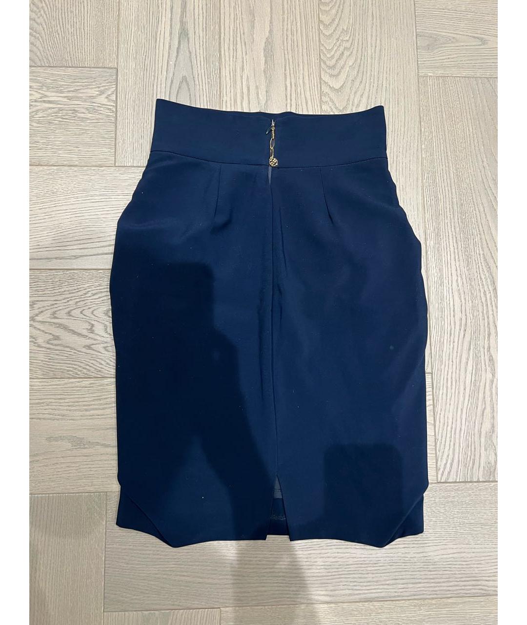 ELISABETTA FRANCHI Темно-синяя полиэстеровая юбка миди, фото 2