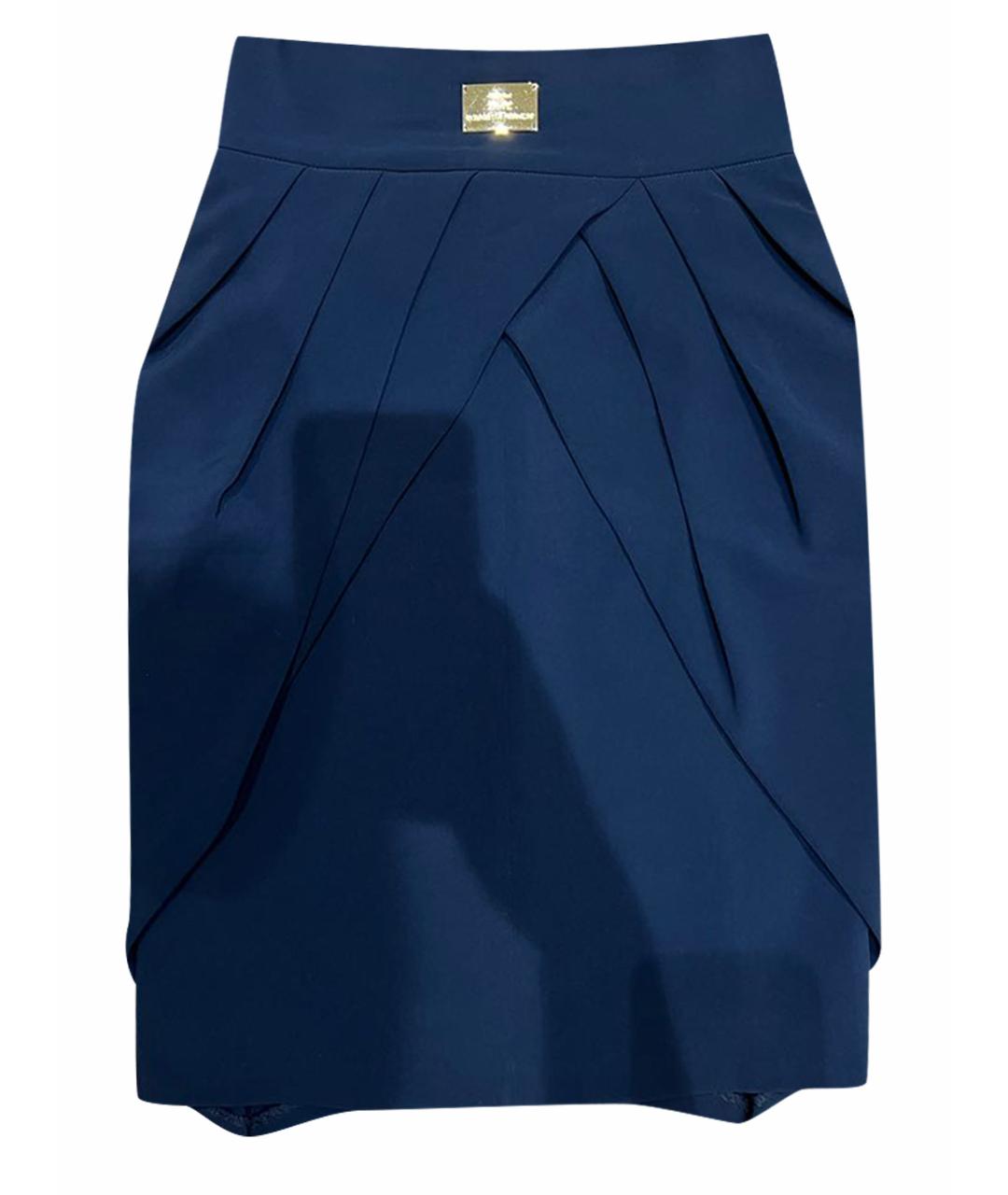 ELISABETTA FRANCHI Темно-синяя полиэстеровая юбка миди, фото 1