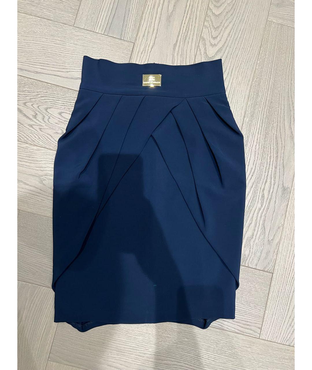 ELISABETTA FRANCHI Темно-синяя полиэстеровая юбка миди, фото 5
