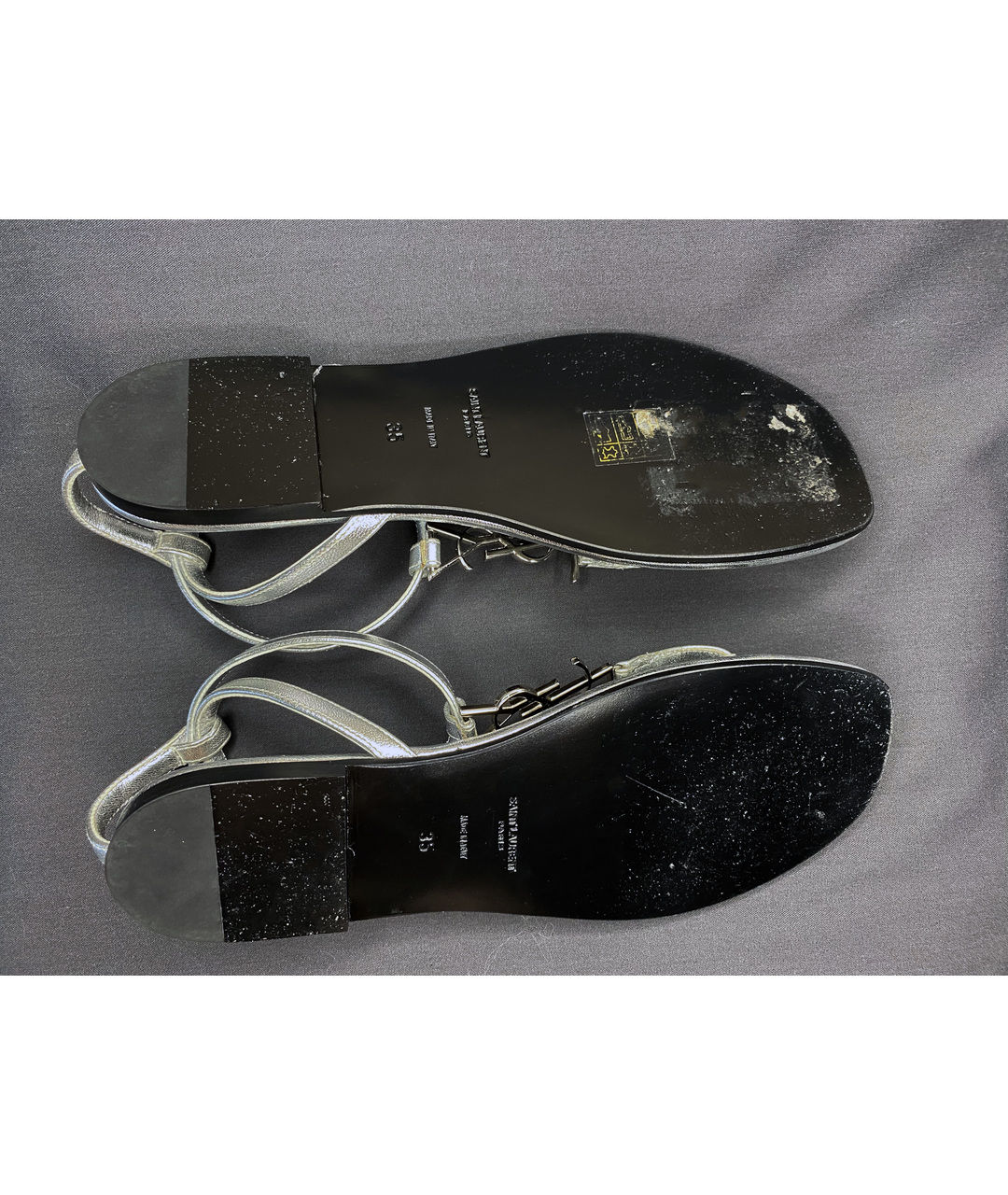 SAINT LAURENT Серебряные кожаные сандалии, фото 5