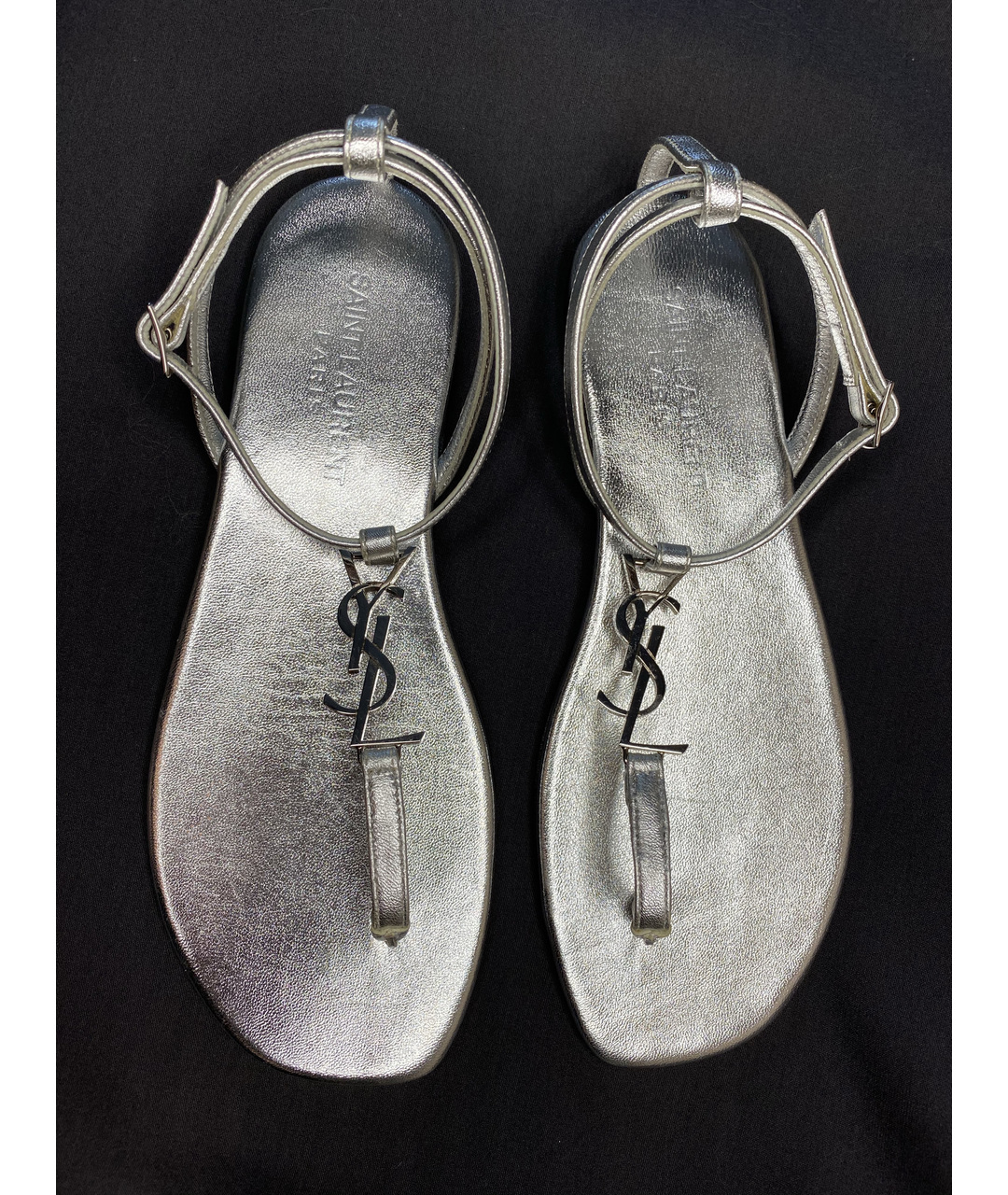 SAINT LAURENT Серебряные кожаные сандалии, фото 2