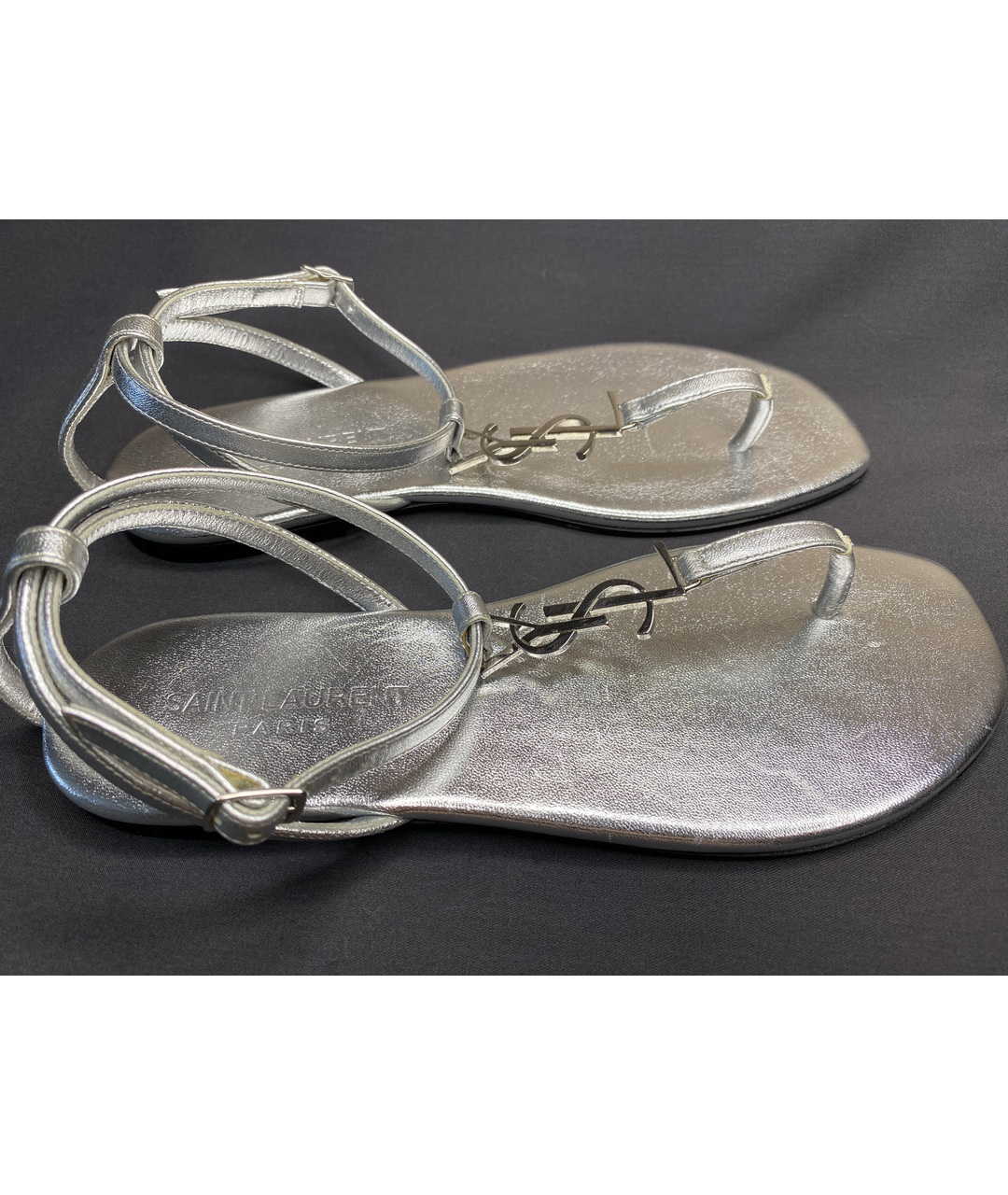 SAINT LAURENT Серебряные кожаные сандалии, фото 4
