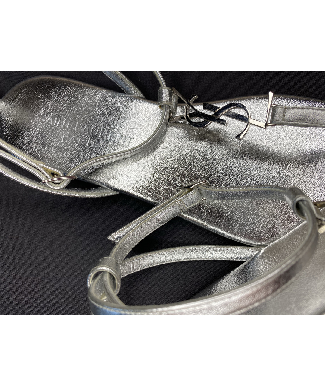 SAINT LAURENT Серебряные кожаные сандалии, фото 6