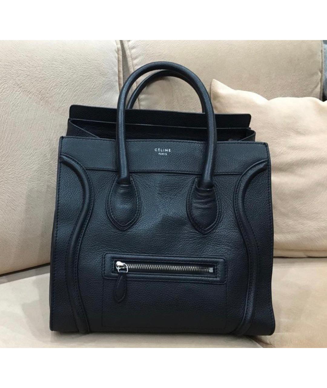 CELINE Черная кожаная сумка тоут, фото 9