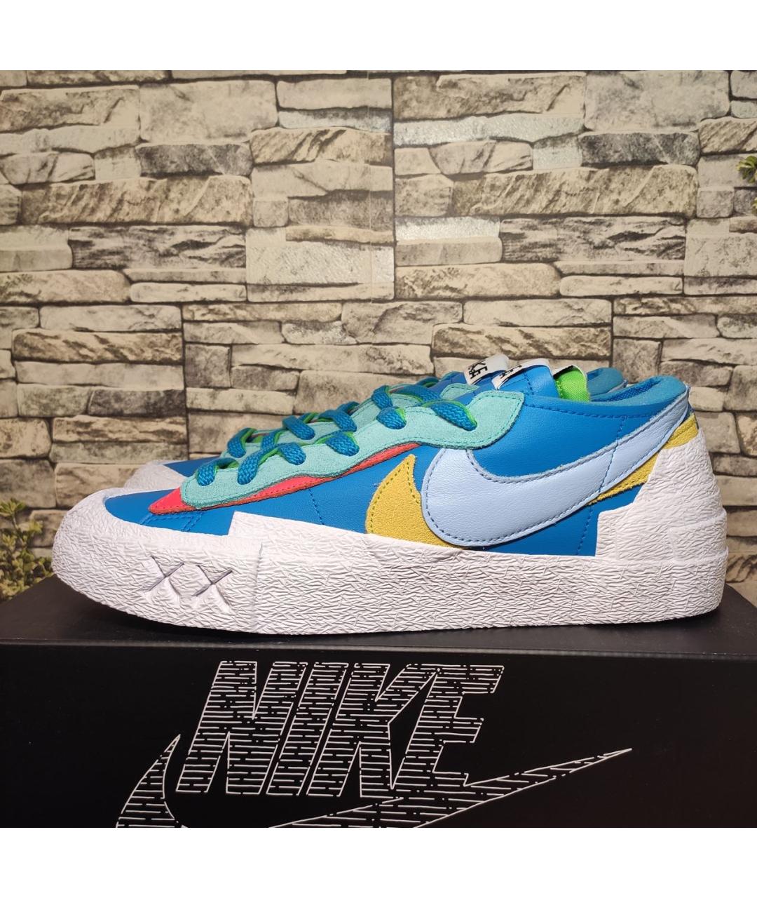 NIKE Голубые кожаные низкие кроссовки / кеды, фото 2